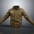 Brown Utility Jacket Featuring Stand-Up Collar Front Zipper Chest Pockets And Embroidered Patch 3d model