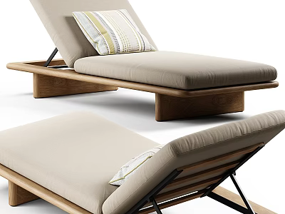 Light Beige Upholstered Lounge Chair With Wooden Frame And Striped Pillow Design 3d model