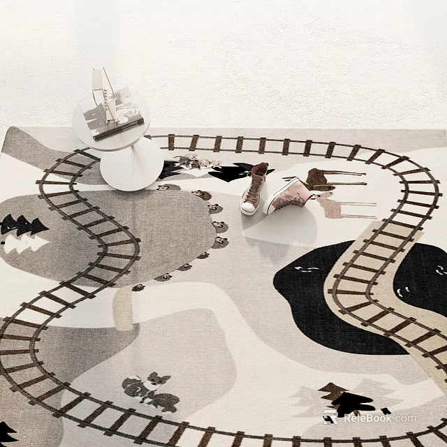 Square Carpet With Creative Tracks And Shoes Pattern 3d model