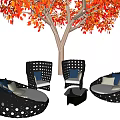 Outdoor Sofa Set With Black Hollow Design Cushions And Red Leaf Garden Trees