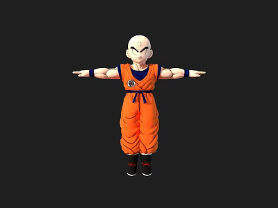 Bald Head Anime Game Character Krillin In Orange Martial Arts Uniform With Arms Outstretched 3d model