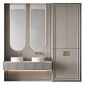 Modern Bathroom Vanity With Double Sinks Oval Mirrors Integrated Lighting And Cabinets