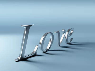 Shiny 3D Metallic Love Word Design with Blue Background and Shadow Effect 3d model
