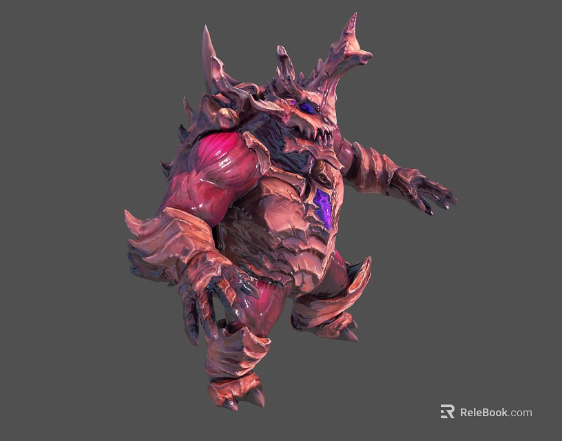 3D Mythical Creature Character With Spiked Armored Shell And Purple Core 3d model 