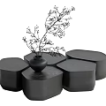 Black Hexagonal Modular Coffee Table With Black Vase And Dried Branches 3d model
