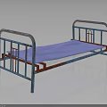 Rustic Metal Bed Frame With Blue Mattress And Red Blue Accents