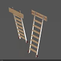 Wooden Step Ladders With Red Support Brackets Ideal For Home Hardware Tools 3d model