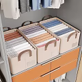 Beige Storage Boxes With Brown Handles For Neatly Folded Clothes In Wardrobe Shelf Drawer