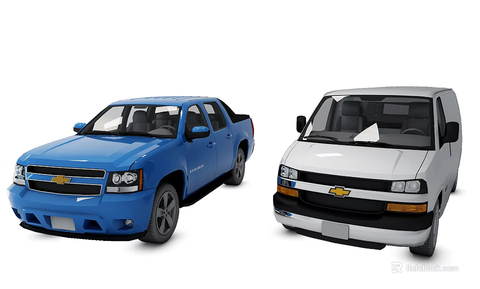 Two Blue And White Chevrolet Pickup Trucks Parked Side By Side 3d model 