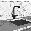 Sleek Black Kitchen Faucet In Modern Open Kitchen With Marble Countertop And Sink