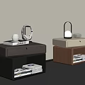 Modern Bedside Tables With Dark Light Wood Storage Shelves Drawer Lamp Headphones And Books