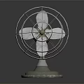 Retro Metal Table Fan With Circular Wire Guard And Silver Base Design 3d model