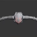 3D Character Model In Black Outfit With Red Helmet And Chest Logo