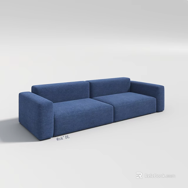 Modern Blue Fabric Double Sofa With Sleek Design And Comfortable Seating 3d model