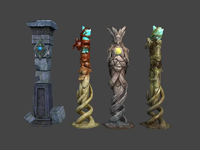 Decorative Pillars With Twisted Patterns Gemstones And Intricate Carvings Design 3d model