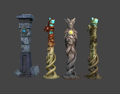 Decorative Pillars With Twisted Patterns Gemstones And Intricate Carvings Design 3d model