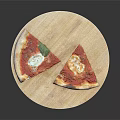 Two Fresh Pizza Slices With Tomato Sauce Cheese And Basil On Wooden Cutting Board