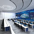 Modern Command Center With Multiple Workstations Large Digital Display And Data Visualizations