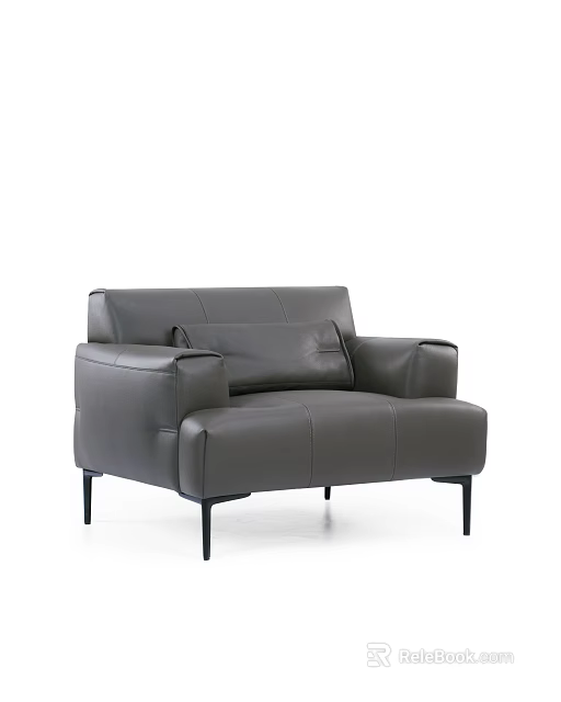 Modern Gray Leather Single Sofa With Black Metal Legs And Sleek Armrest Design 3d model 