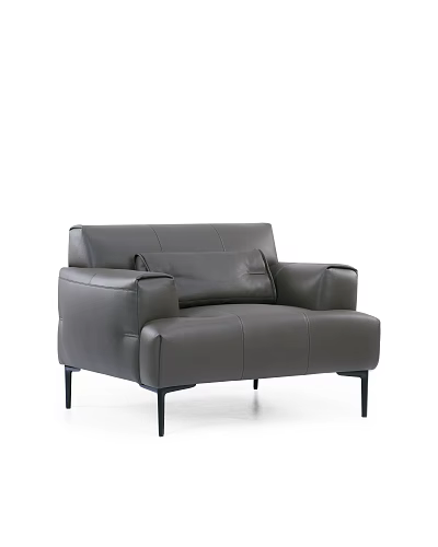 Modern Gray Leather Single Sofa With Black Metal Legs And Sleek Armrest Design 3d model