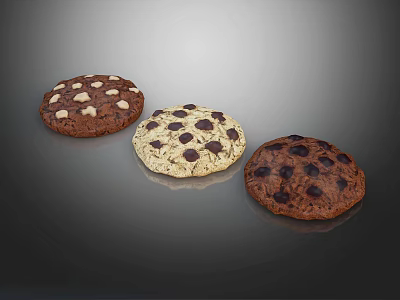 Three Assorted Chocolate Chip Cookies With Different Flavors And Textures 3d model