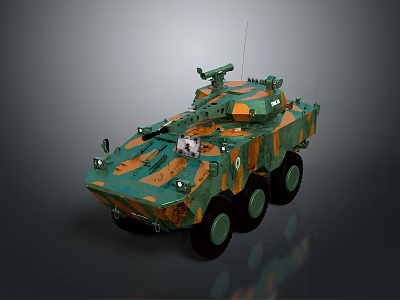 Military Armored Vehicle With Six Wheels Camouflage Paint And Top Mounted Weapon 3d model