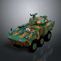Military Armored Vehicle With Six Wheels Camouflage Paint And Top Mounted Weapon
