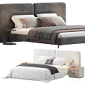 Double Bed With White Bedspread Gray Striped Throw Gray Brown Pillows And Gray Headboard