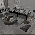 Modern Sofa Coffee Table Set With Round Table Throw Pillows Side Tables And Decorative Rug 3d model