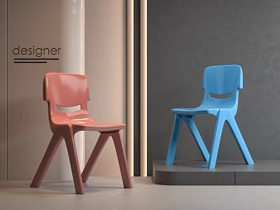 Pink And Blue Plastic Children's Chairs With Simple Ergonomic Design For Kids 3d model