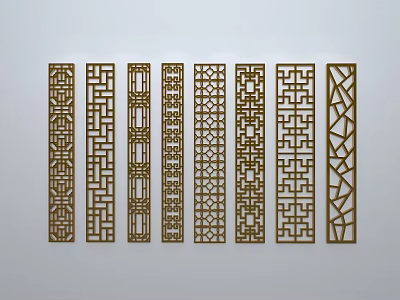 Chinese-style window grilles silhouette pane window sill border openwork window 3d model