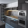Modern Gray Kitchen Interior With Sleek Cabinets Island Counter And Appliances