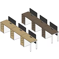 Wooden Office Desks With Multiple Workstations Computer Monitors And Drawers Layout 3d model