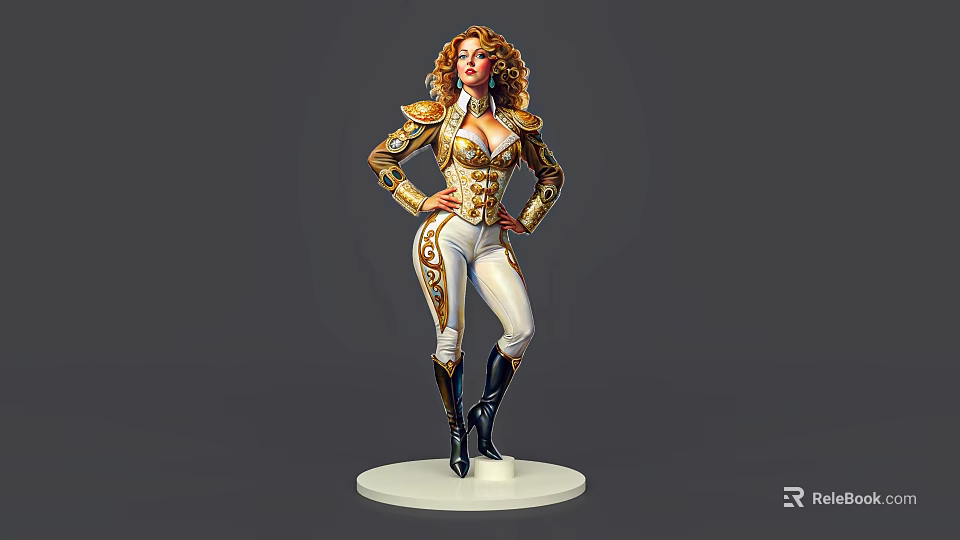 Game Movie Character Female Blonde Curly Hair Gold White Armor Outfit Hands On Hips 3d model 