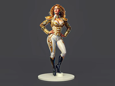 Game Movie Character Female Blonde Curly Hair Gold White Armor Outfit Hands On Hips 3d model