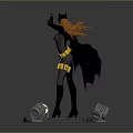 Batgirl Statue With Red Hair Black Cape Yellow Belt And Silver Microphones Base