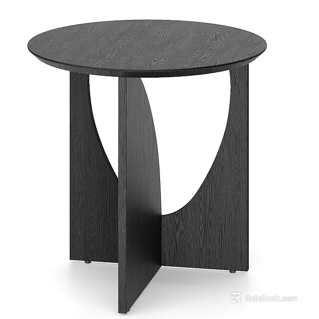 Modern Black Wooden Dresser Interior With Round Top Wood Grain And Unique Leg Design 3d model 