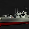 Advanced Naval Warship Design With Gray Hull Red Bottom Deck Structures And Antenna Systems
