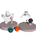 Decorative Ornament Set With Silver White Hooded Figures Colorful Spheres And Pink Bases