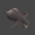 Cartoon Hippo Game Character with Closed Eyes Holding Small Brown Jar and Light Gray Texture