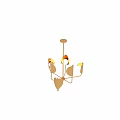 Modern Gold Geometric Chandelier with Frosted Glass Bulbs and Hammered Metal Panels