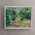 Landscape Painting Featuring Lush Green Trees Country Path And Vibrant Vegetation