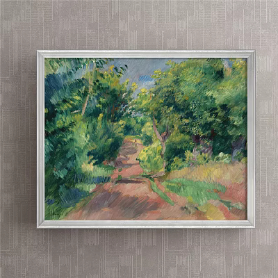 Landscape Painting Featuring Lush Green Trees Country Path And Vibrant Vegetation 3d model