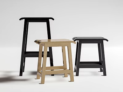 Modern Minimalist Stools Set with Black and Wooden Design for Home Decor 3d model