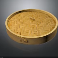 Traditional Round Bamboo Steamer Lid With Woven Pattern Wooden Frame And Metal Clasp