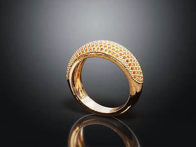 Gorgeous Gold Jewelry Ring With Dense Diamond Studded Surface And Elegant Craftsmanship 3d model