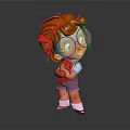 Cute 3D Cartoon Character With Red Hair Big Glasses White Top And Purple Striped Shorts