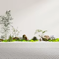 Serene Miniature Garden Design With Bamboo Ferns Rocks And Green Moss On Herringbone Pavement