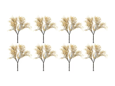 Multiple Golden Leaf Trees in Autumn Landscape with Yellow Foliage and Straight Trunks 3d model