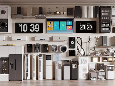 Collection of Smart Home Machines Featuring Refrigerator Washing Machine Air Conditioner and 3d model